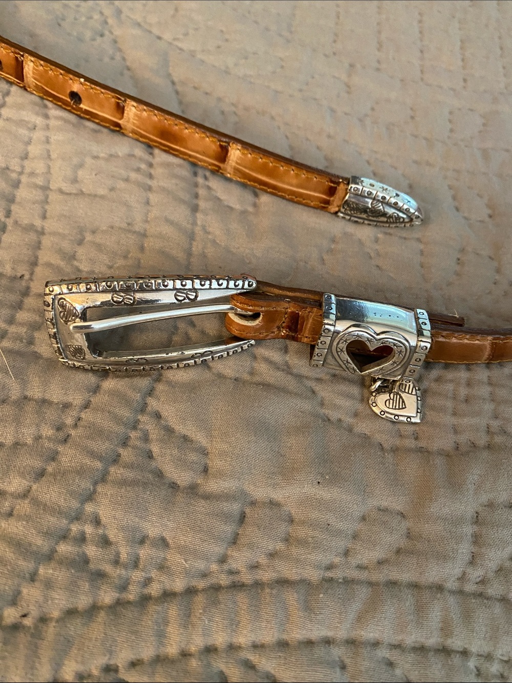 Brighton Tan Leather Belt with Silver Heart Buckle